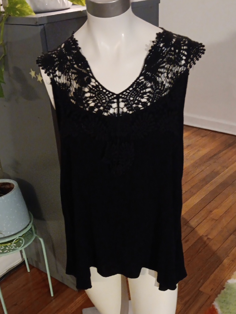 Noble U Black Tank Top With Crochet Detail